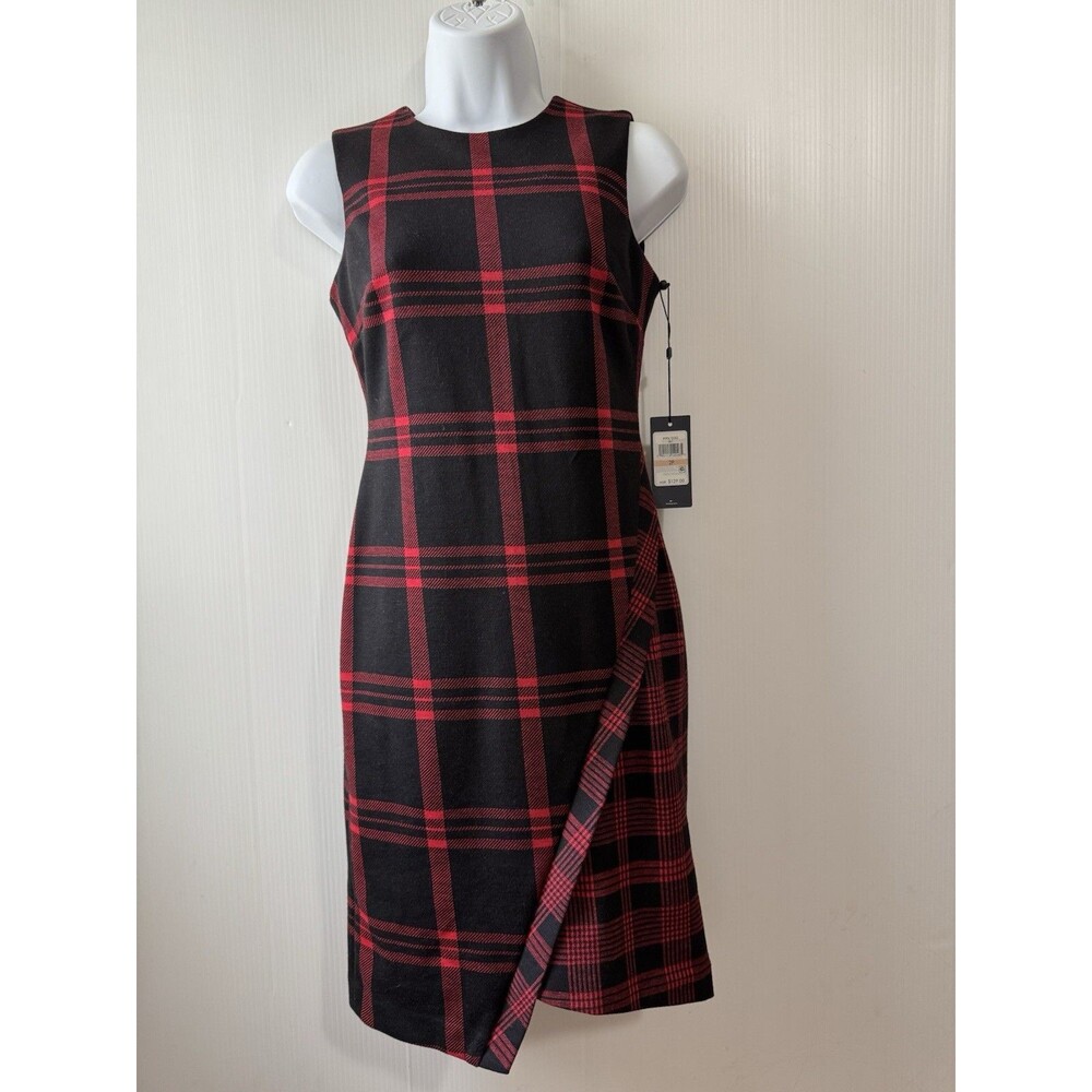 NEW Tommy Hilfiger Womens Red Black Plaid Sheath Dress 2P Business Casual Office